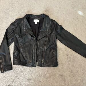 Caslon Black Leather Moto Jacket Women Size XS Front Zipper and pockets